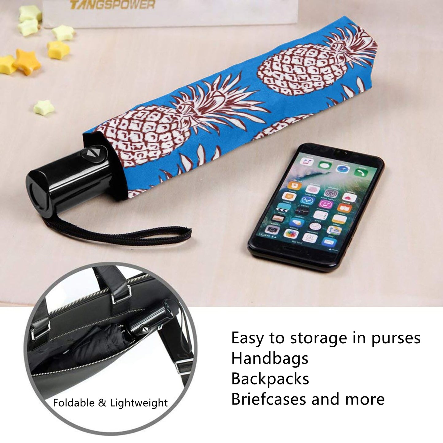 Pineapple Design Sun Protection Travel Folding Umbrella Automatic Open And Close