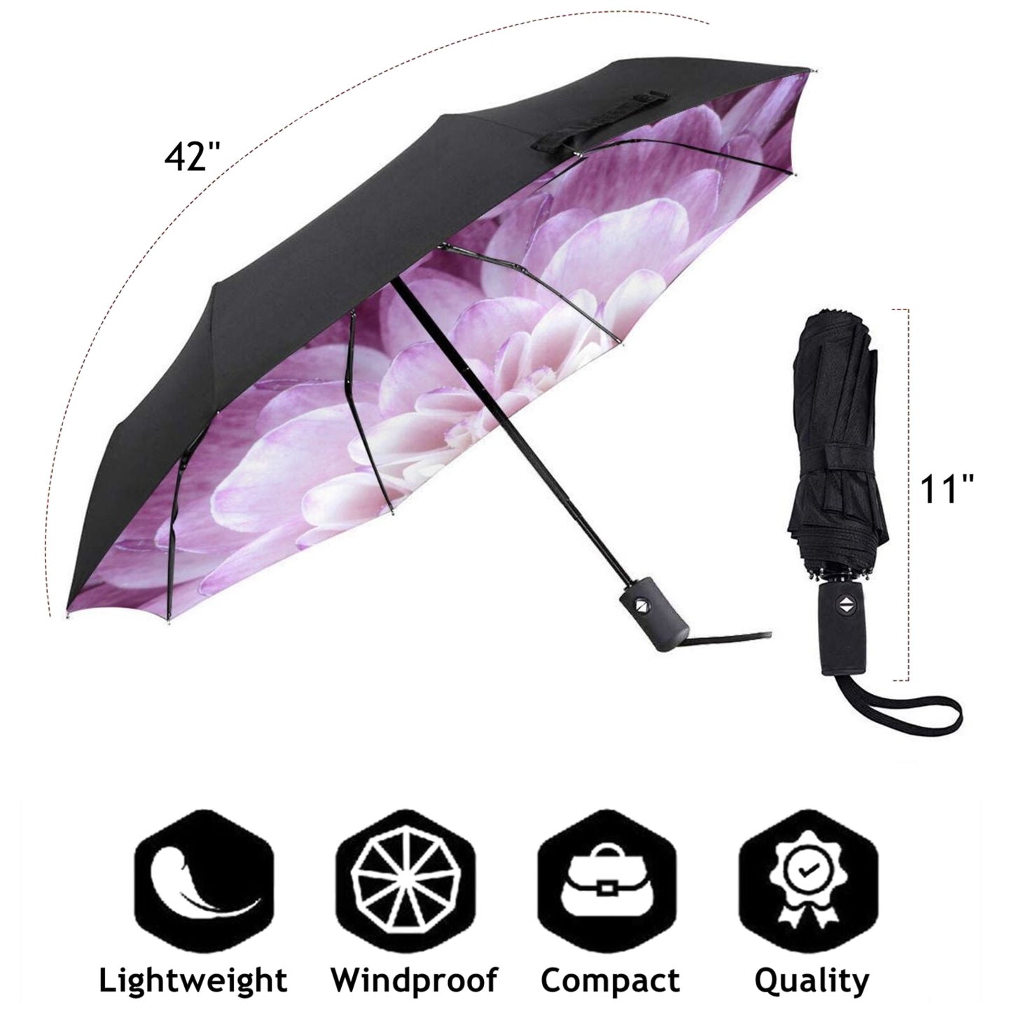 Small Folding Umbrella With Purple Flower Inside