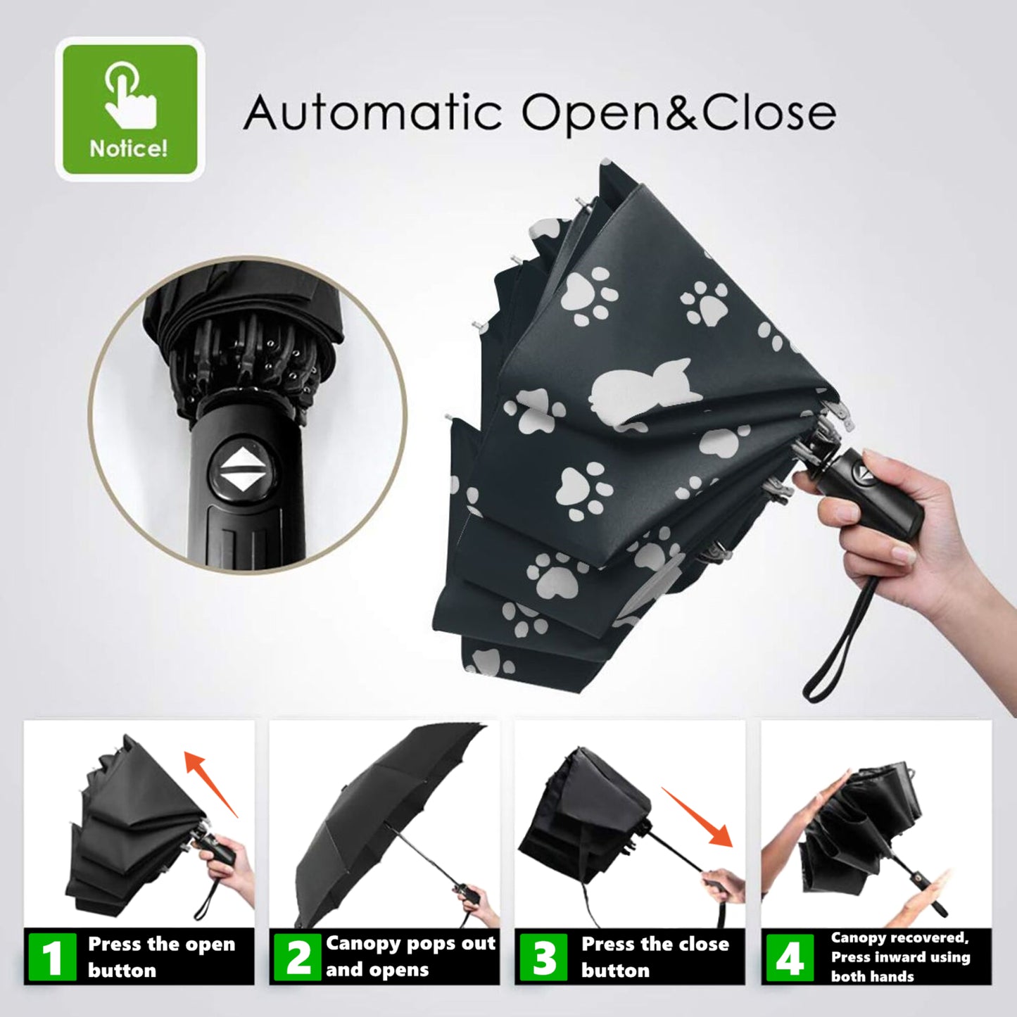 Paw Print Folding Travel Umbrella