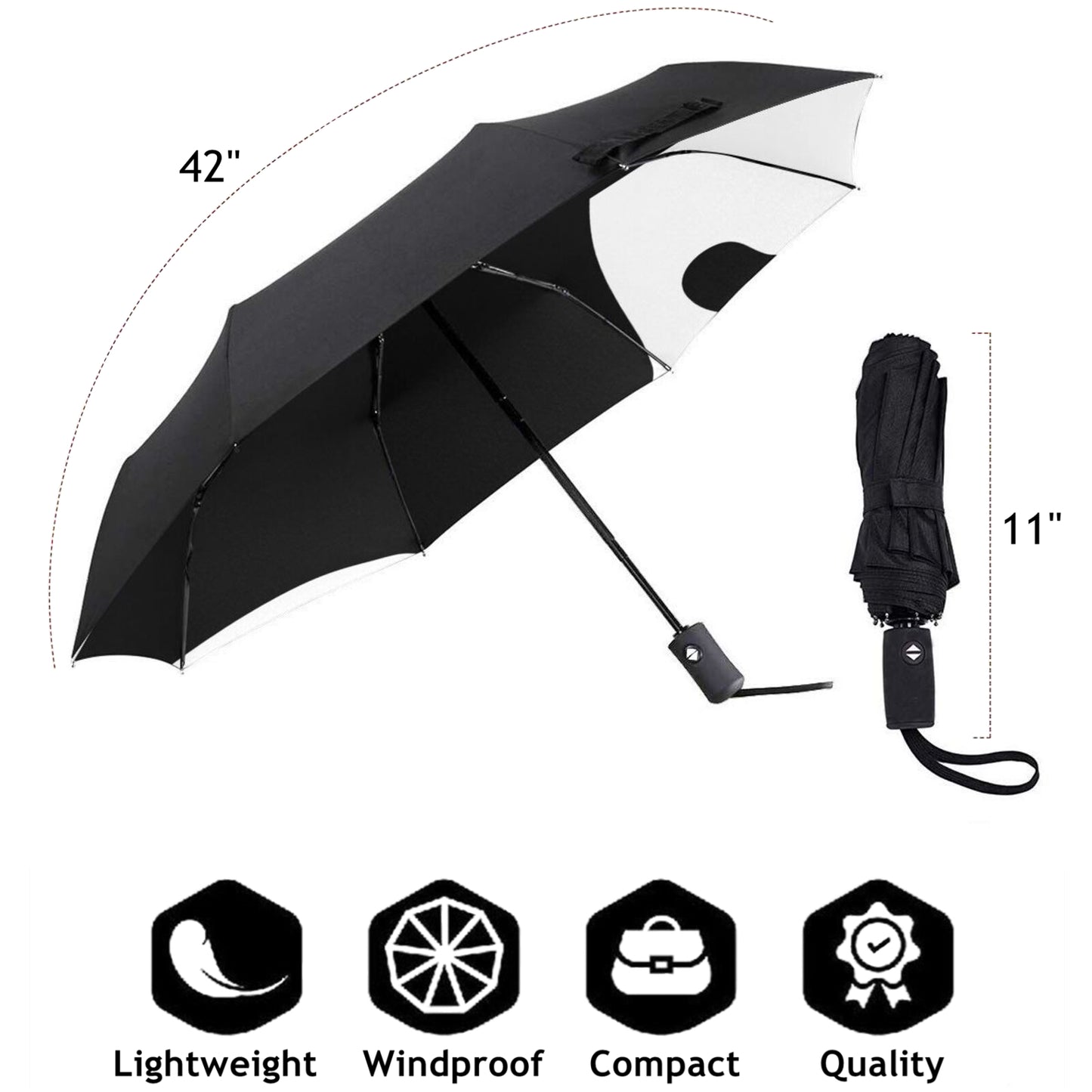 Compact Umbrella With Panda Couple Print Inside