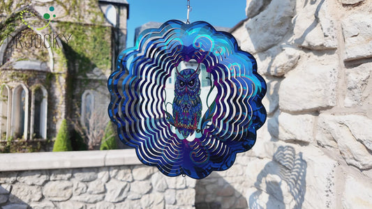 Owl Metal Wind Spinners - Owl Gifts for Women Mom Men Dad Grandpa Husband, Hanging Wind Spinner for Outdoor & Indoor Decorations, 12 inch Wind Spinner for Ornament Gifts