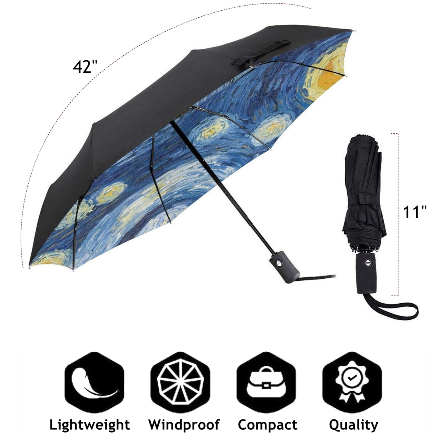 UV Blocking Automatic Compact Umbrella With Starry Night Print Inside