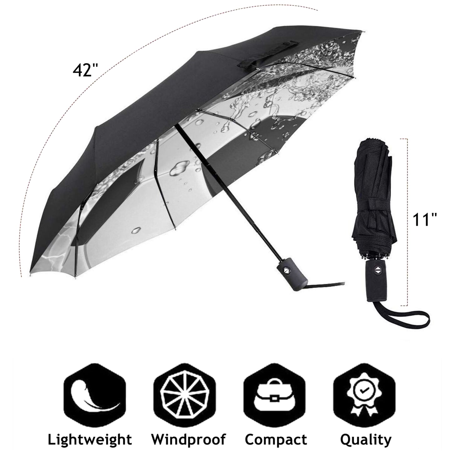 Compact Umbrella With Football Print Inside