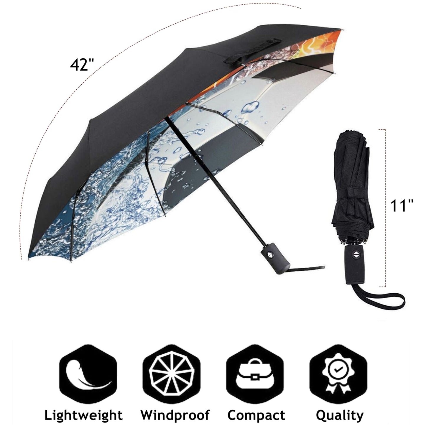 Automatic Compact Umbrella With Soccer Print Inside