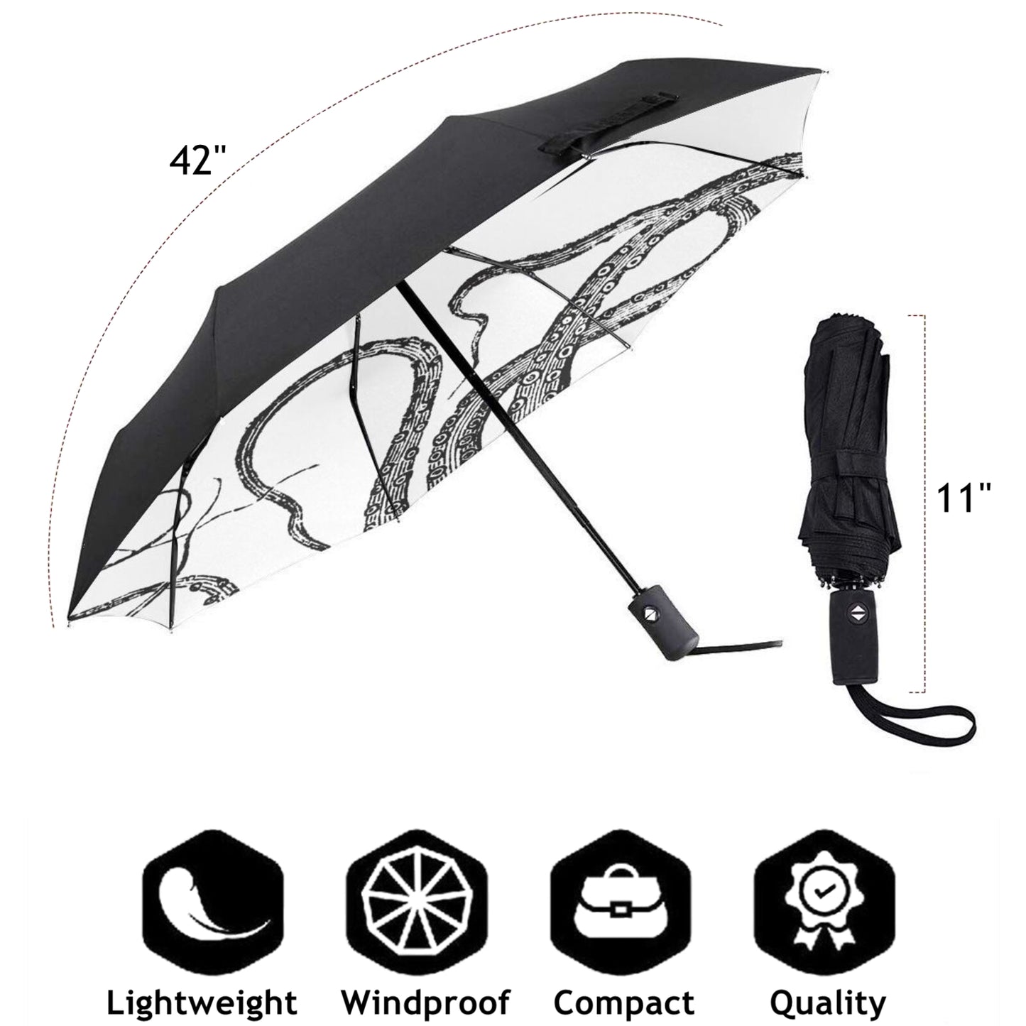 Compact Umbrella With Octopus Design Inside