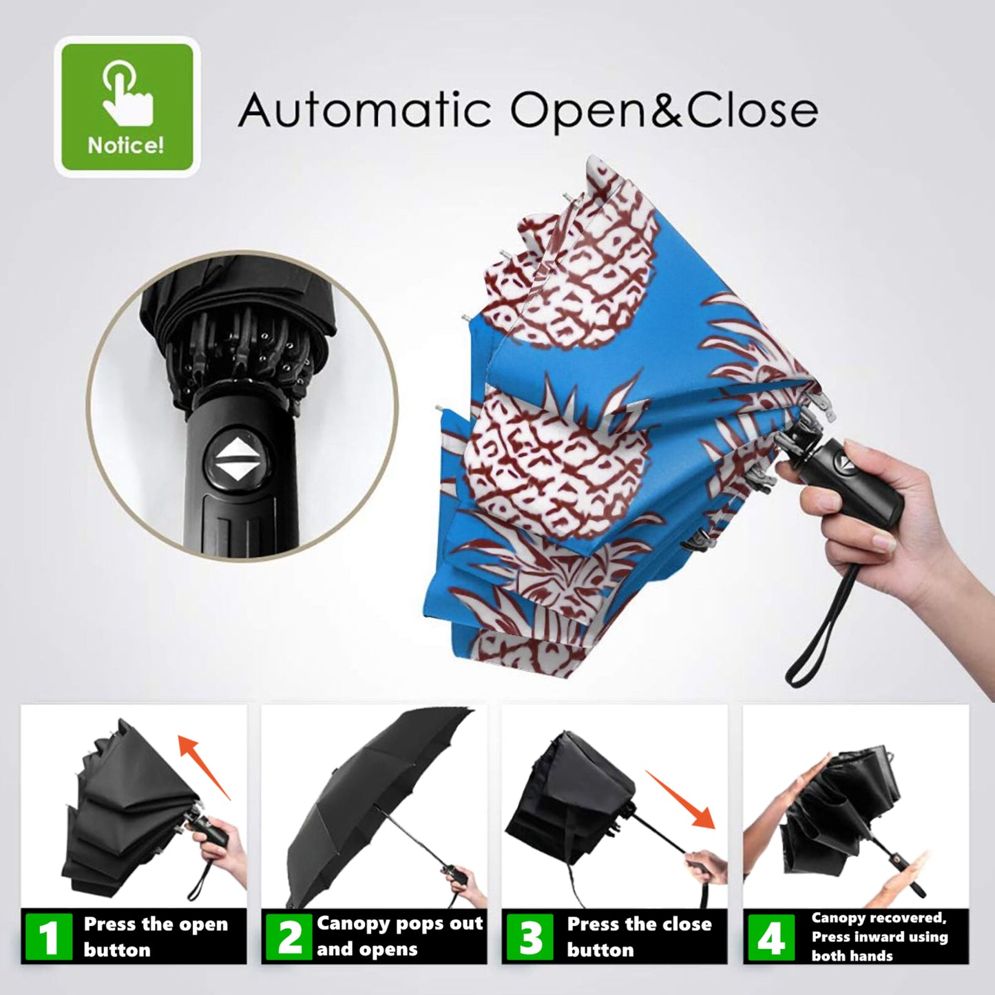 Pineapple Design Sun Protection Travel Folding Umbrella Automatic Open And Close