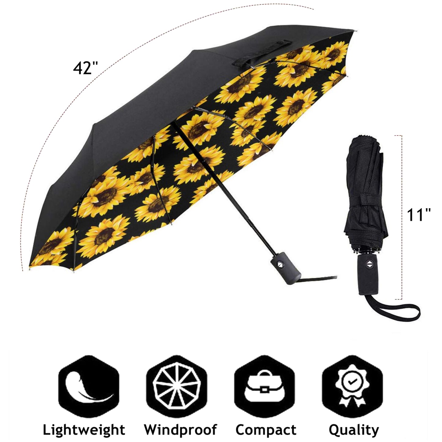 Classic Sunflower Print Inside Small Travel Umbrella