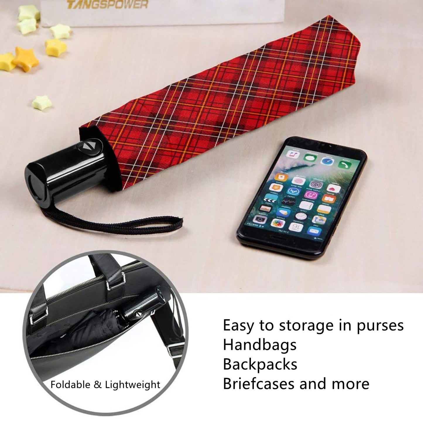 Plaid Foldable Travel Umbrella