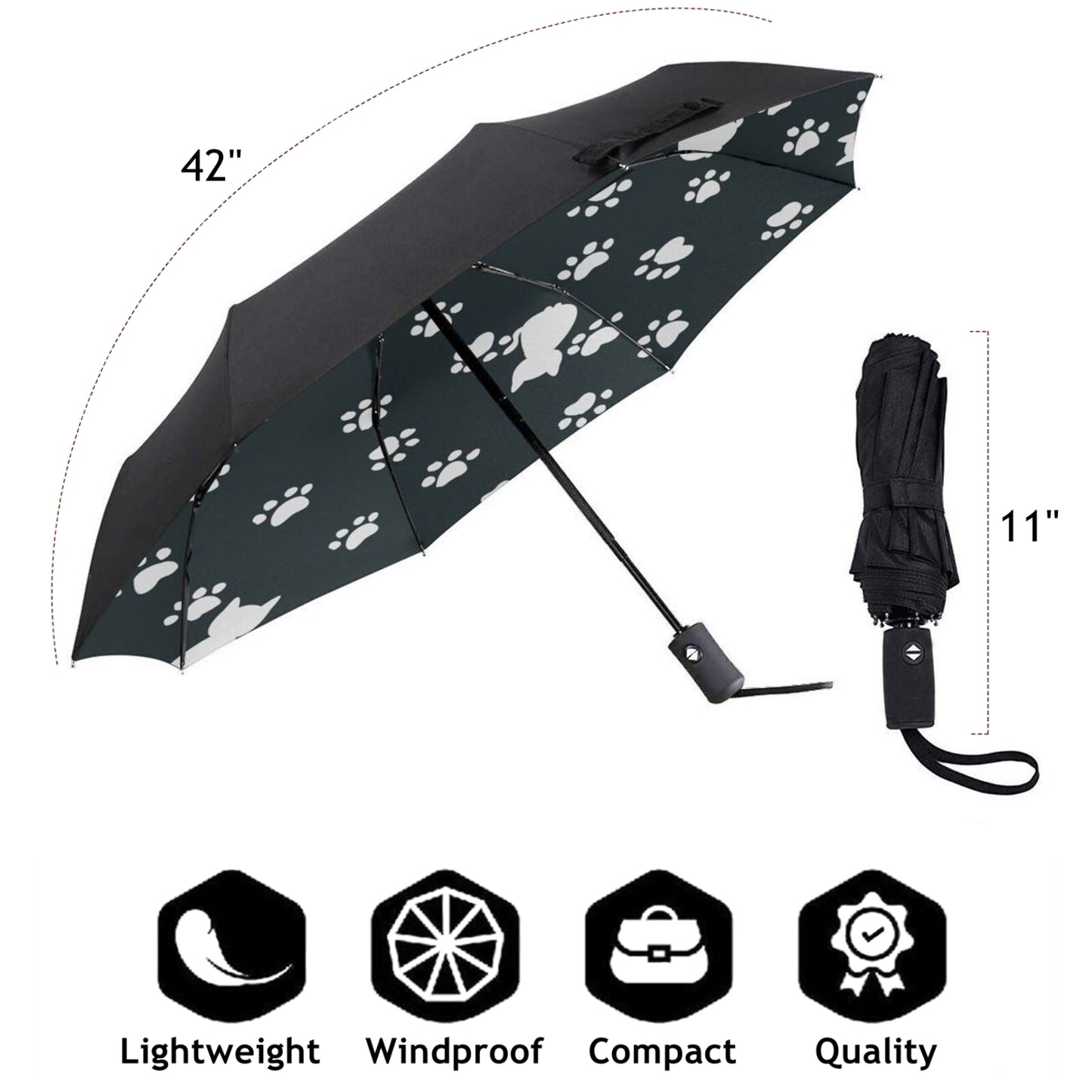 Compact UV Umbrella With Paw Print Inside