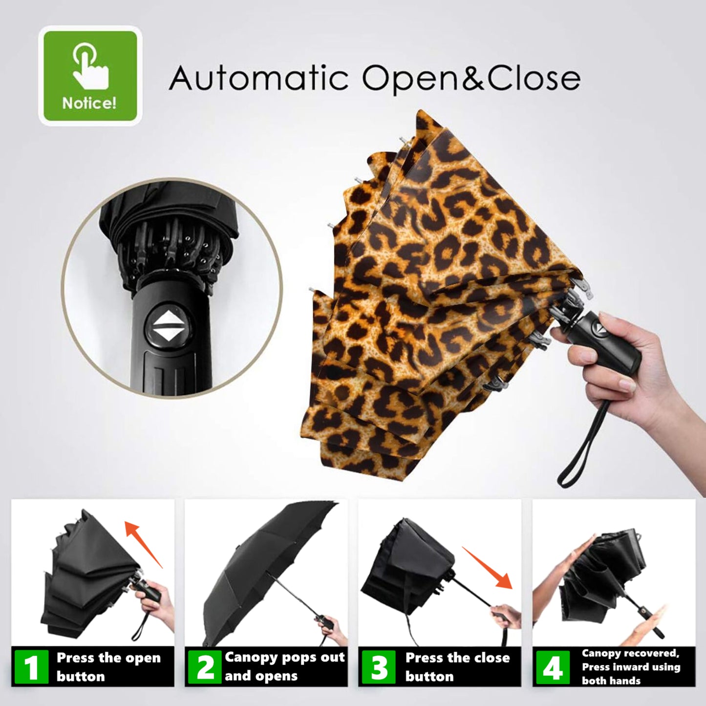 Foldable Travel Umbrella With Classic Leopard Print Inside