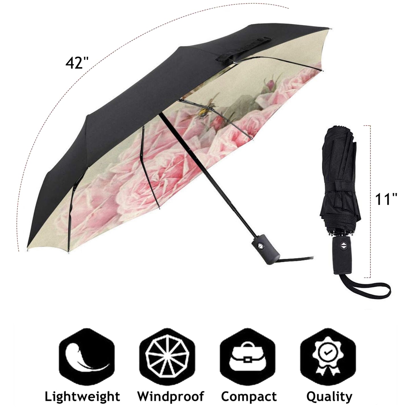 Small Foldable Umbrella With Peony Print Inside