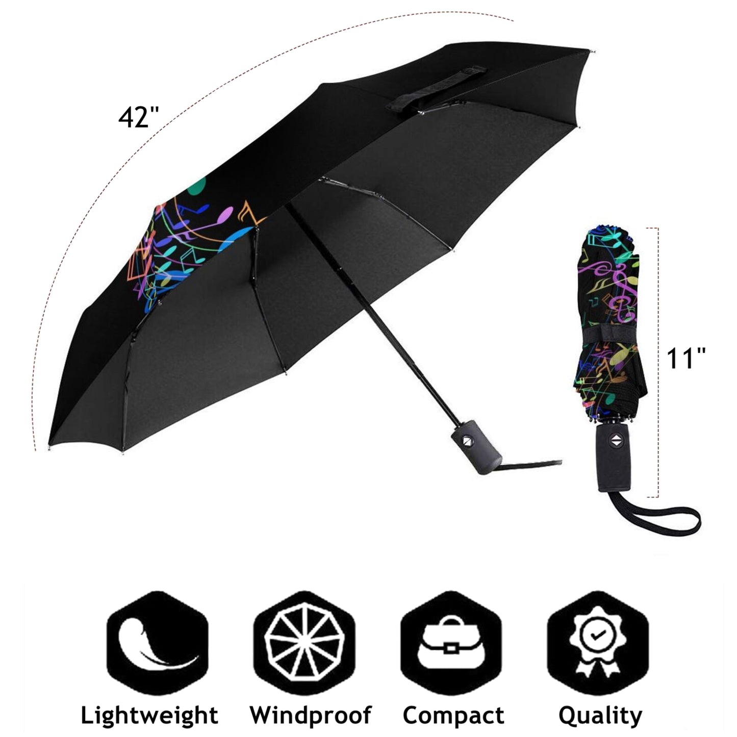 Colorful Musical Note Automatic Compact Umbrella