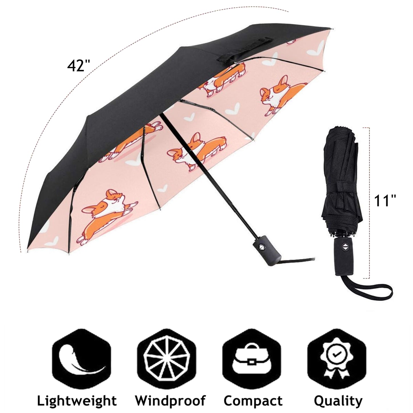 Little Corgi Print Inside Small Folding Umbrella