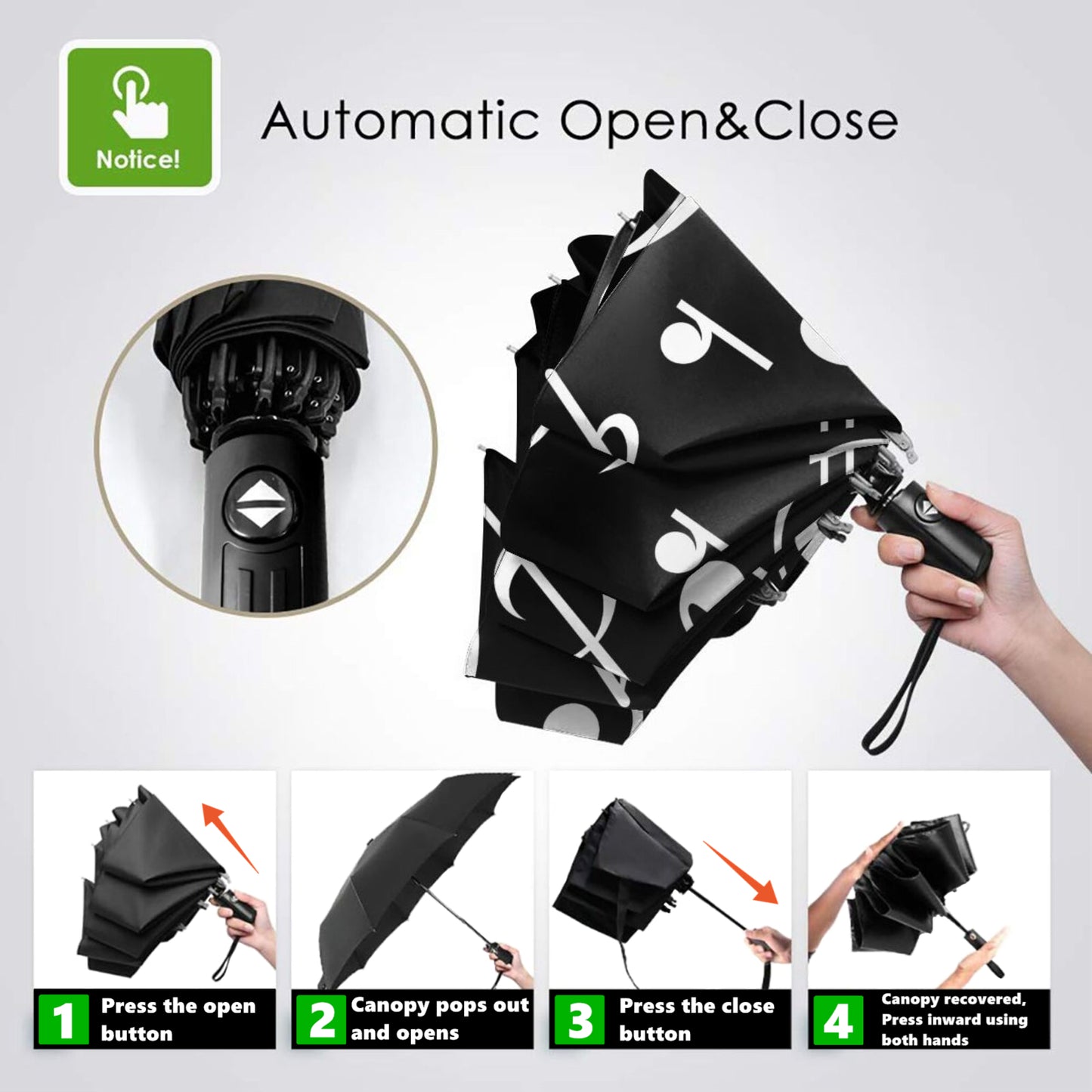 White Music Note Foldable Umbrella