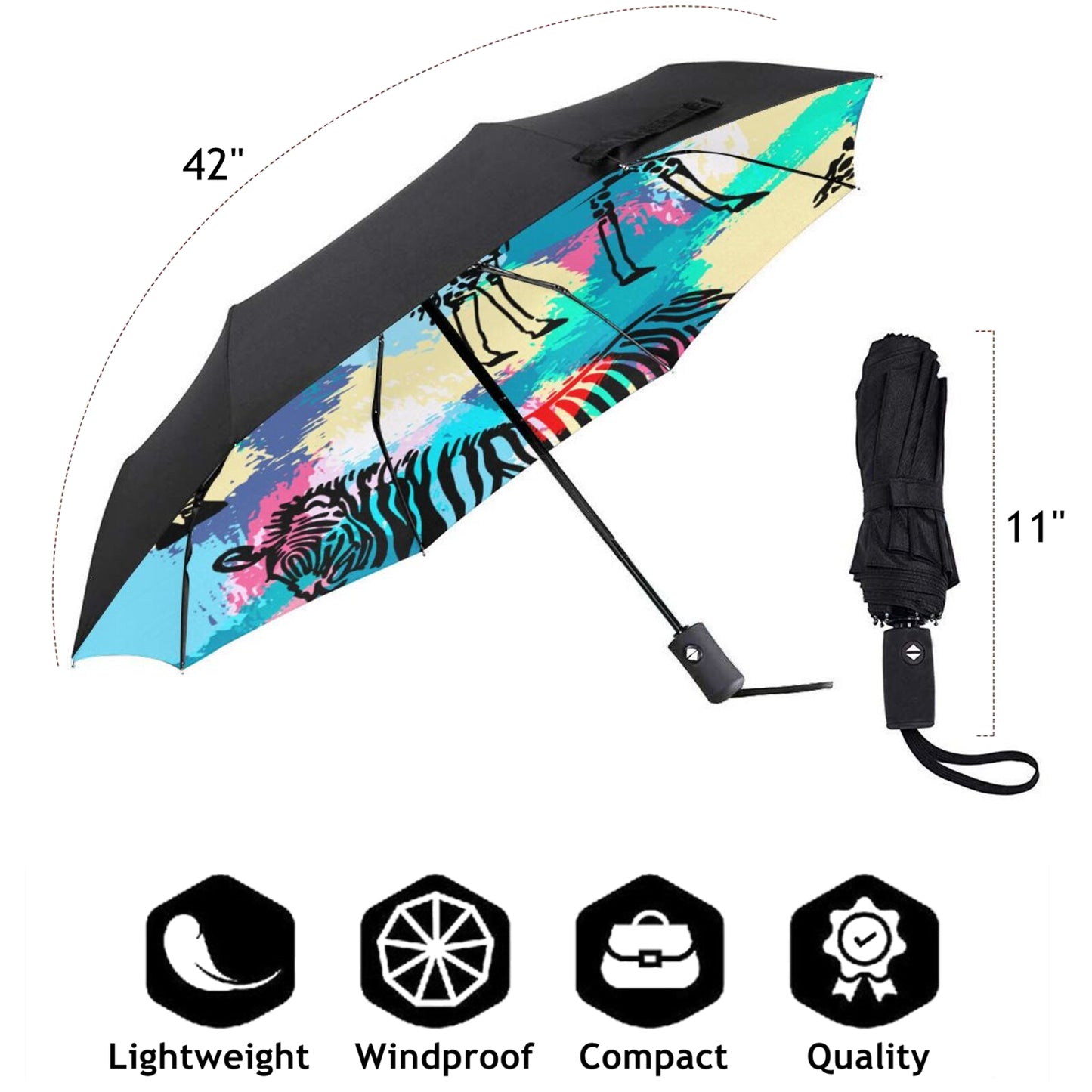 Compact Automatic Umbrella With Zebra Design Inside