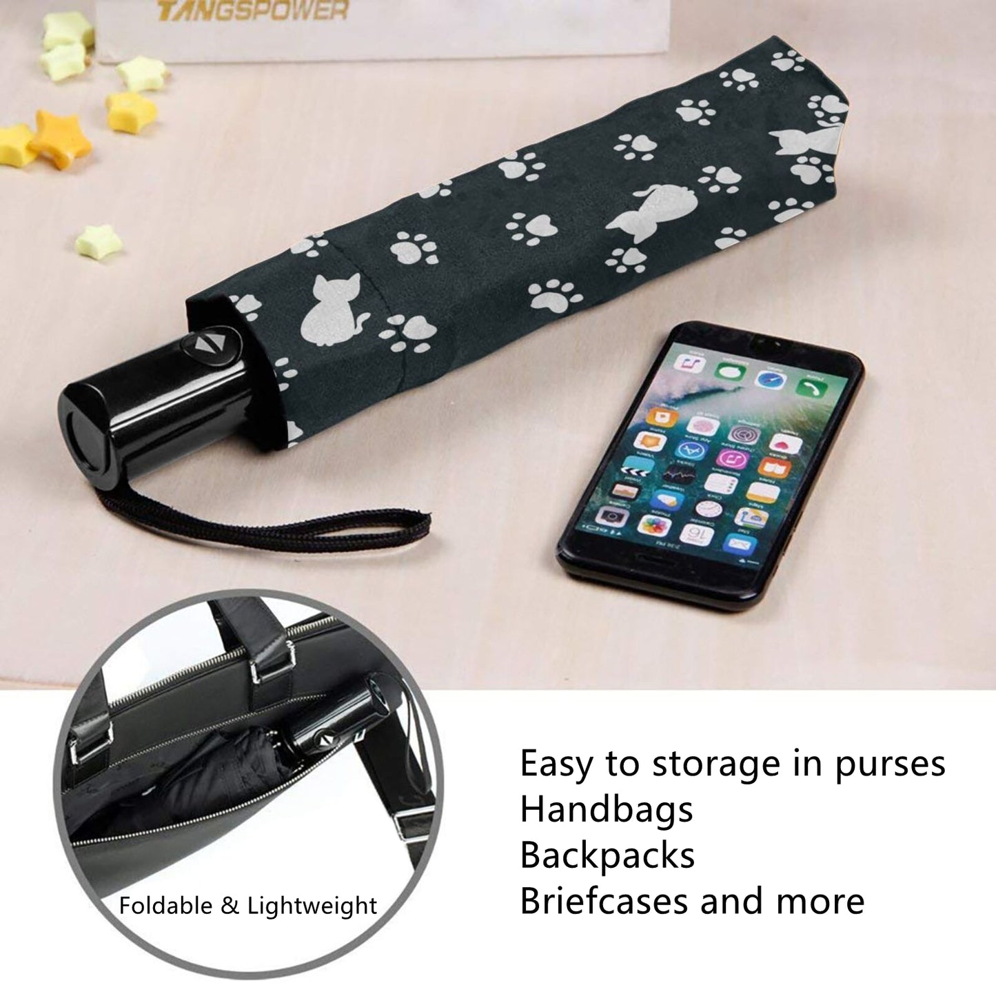 Paw Print Folding Travel Umbrella