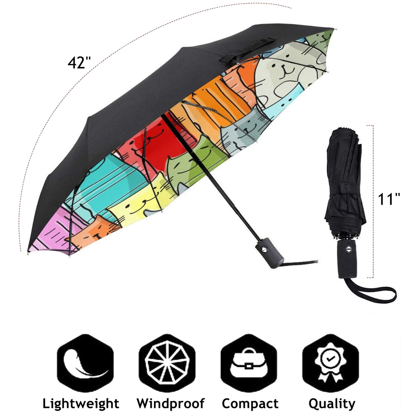 Foldable Umbrella With Funny Cats Print Inside