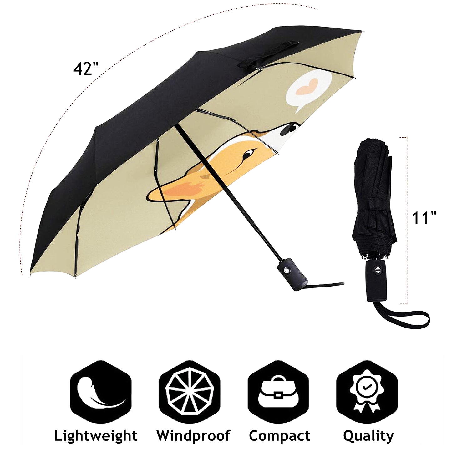 Small Folding Umbrella With Cute Dog Print Inside