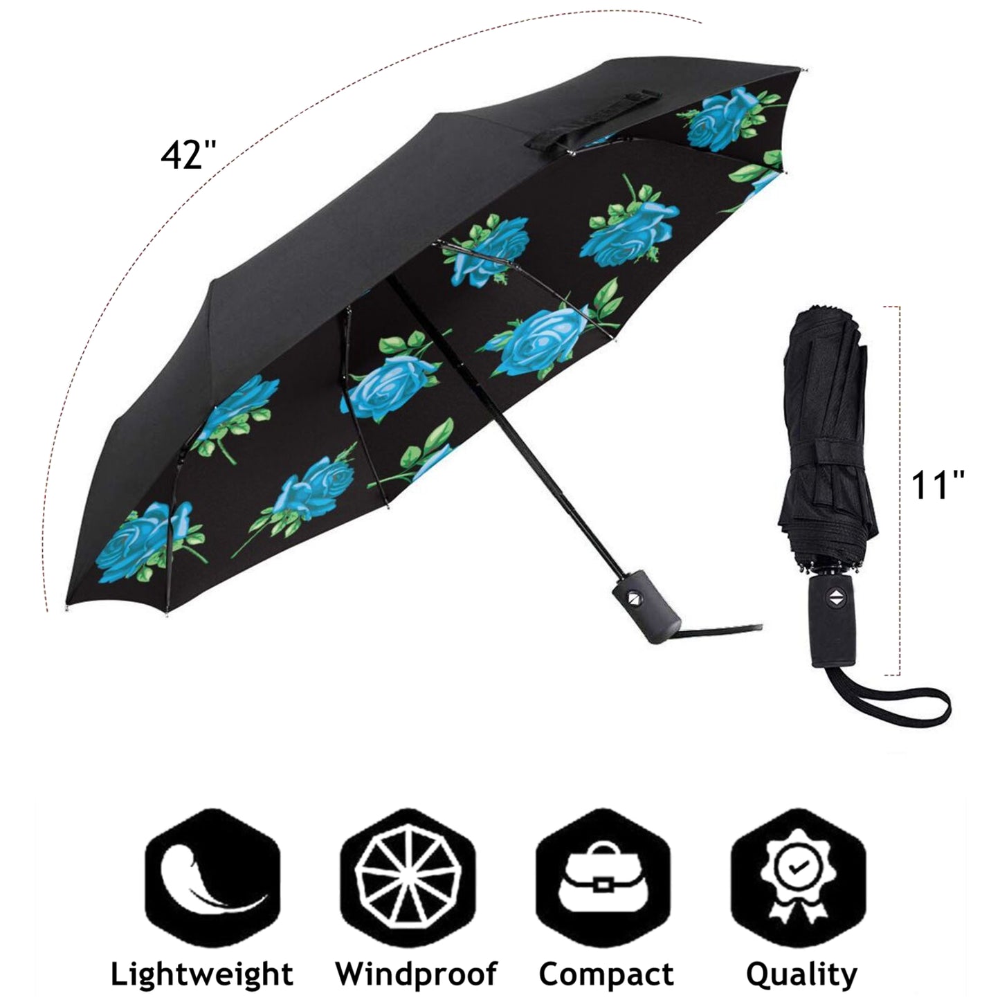 Small Travel Umbrella With Blue Rose Inside