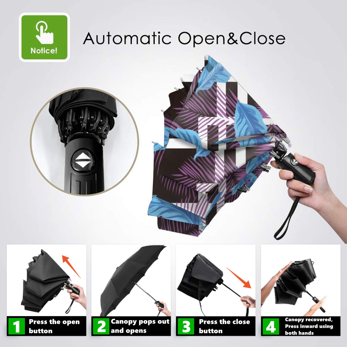 Leaf Design Printed Foldable Automatic Umbrella