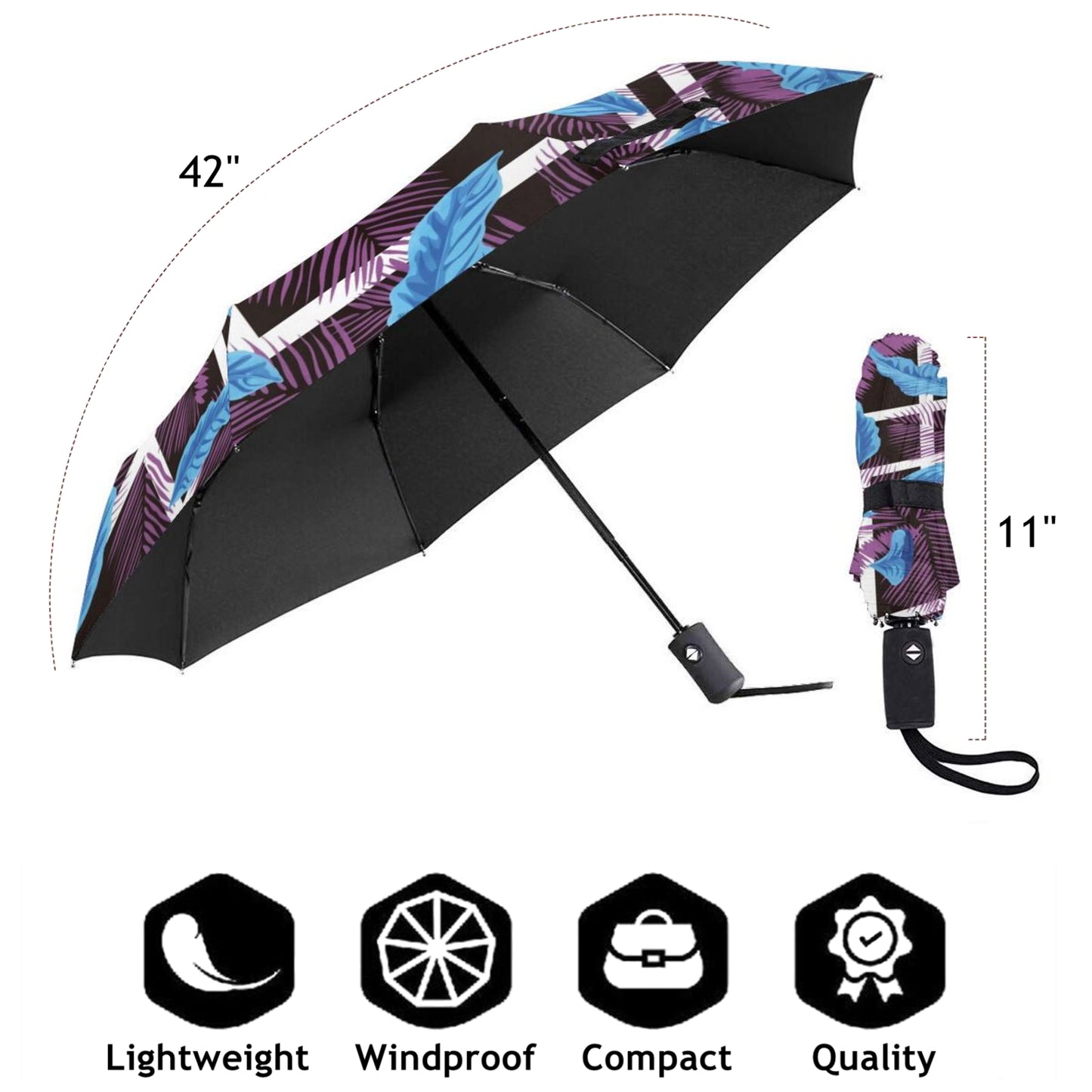 Leaf Design Printed Foldable Automatic Umbrella