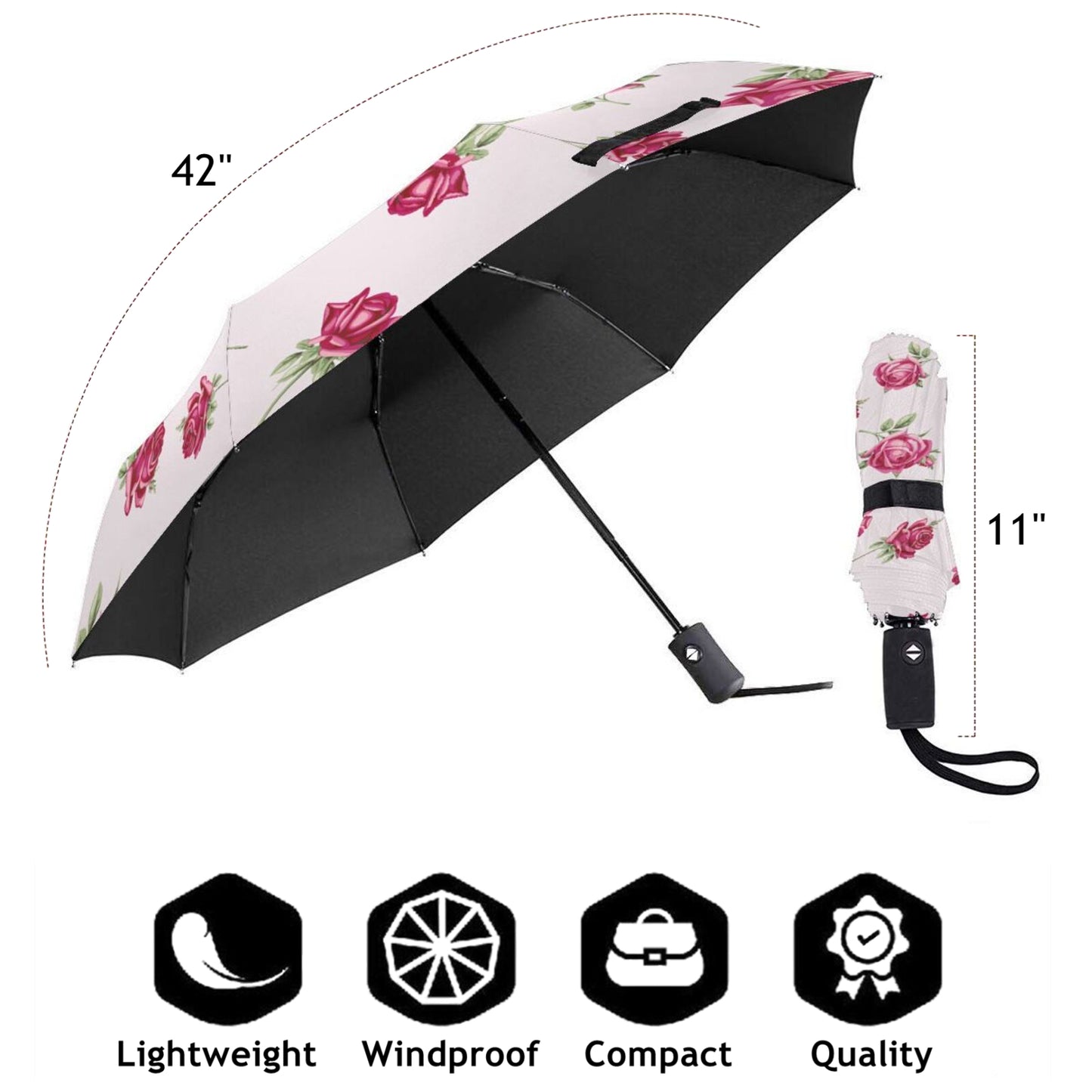 Red Floral Folding Umbrella For Women