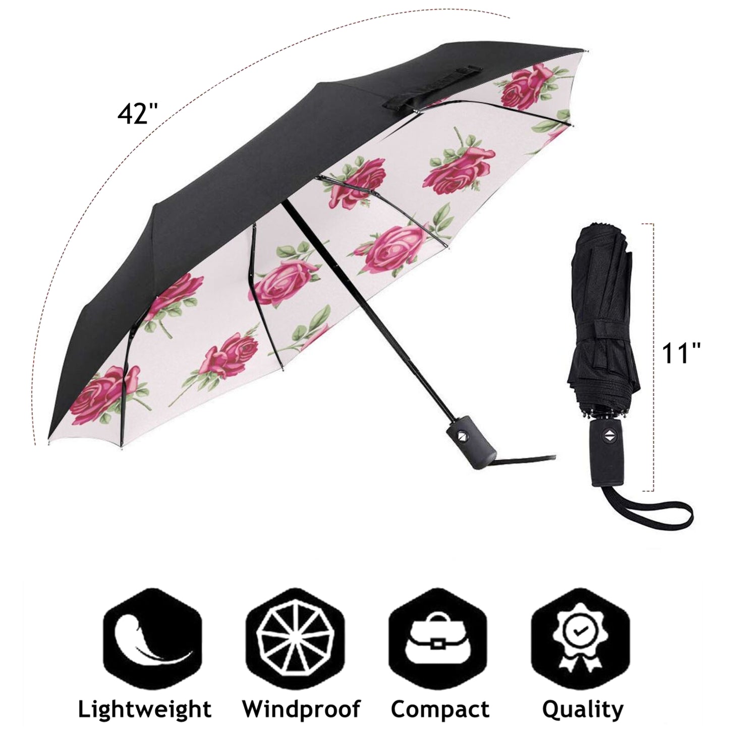 Small Travel Umbrella With Classic Rose Inside