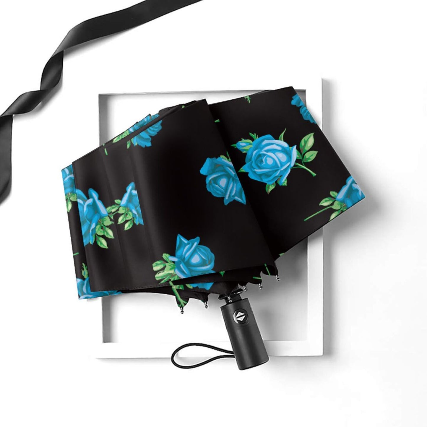 Blue Flower Foldable Compact Umbrella