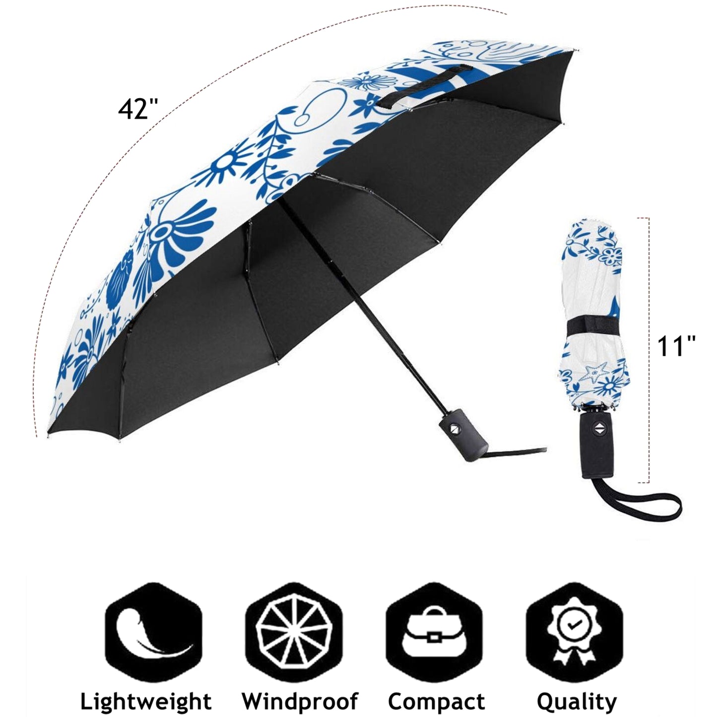 Blue Fish Design Compact Umbrella