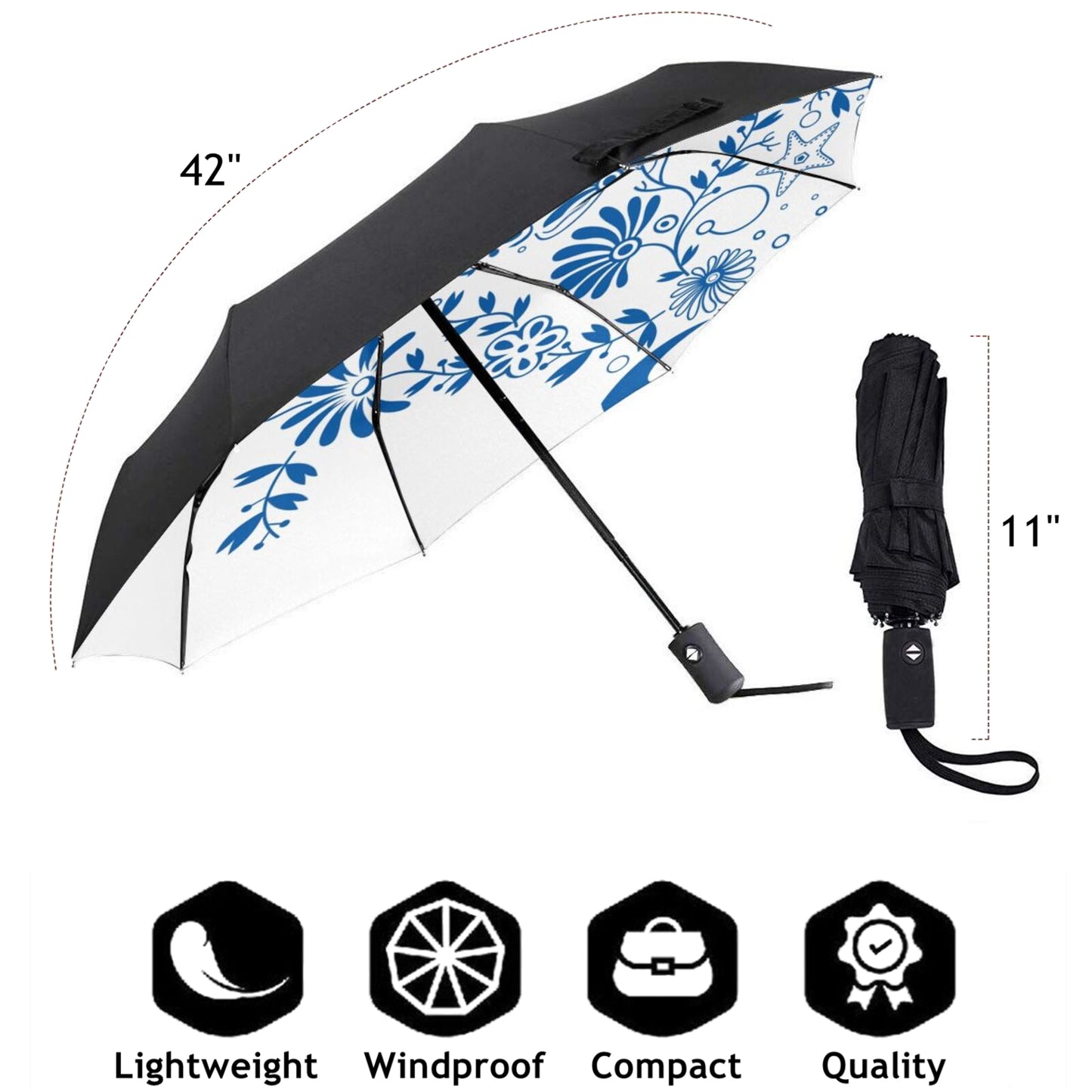 Fish And Seaweed Print Inside Travel Umbrella