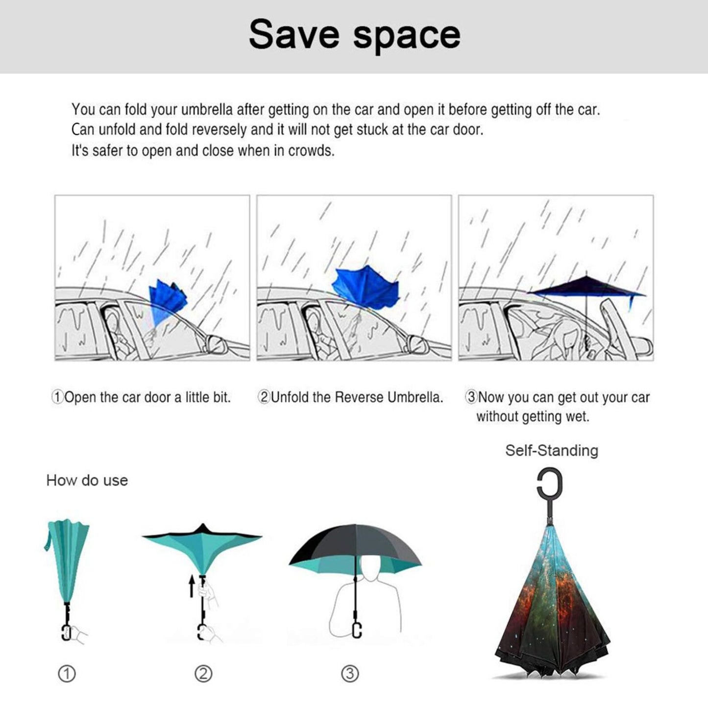 Space Printed Inverted Umbrella