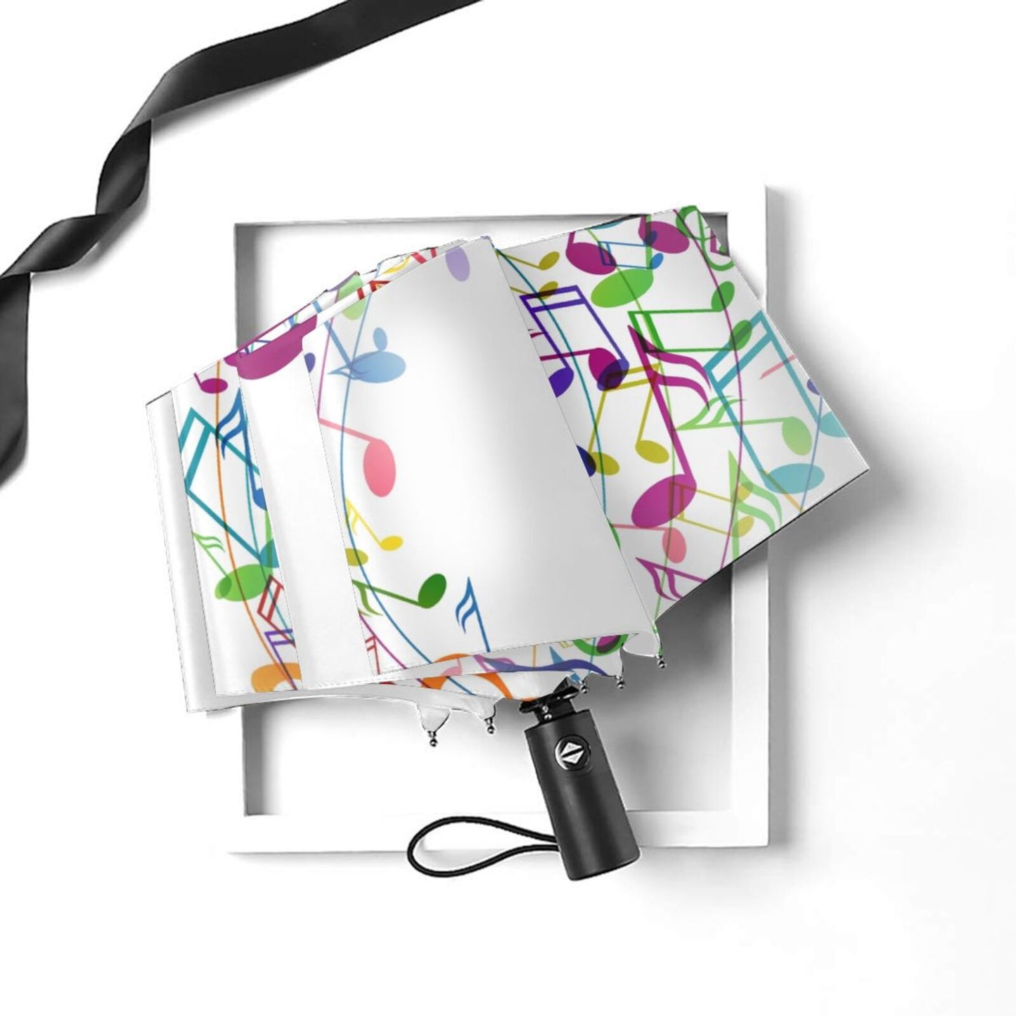 White Compact Umbrella With Music Note